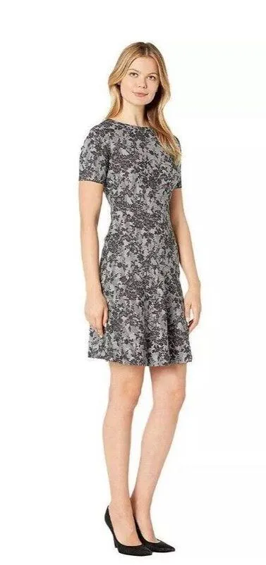 $180 Ralph Lauren Women's Black Pembrook Floral Knit Baba A-Line Day Dress Sz 10 - Image 4