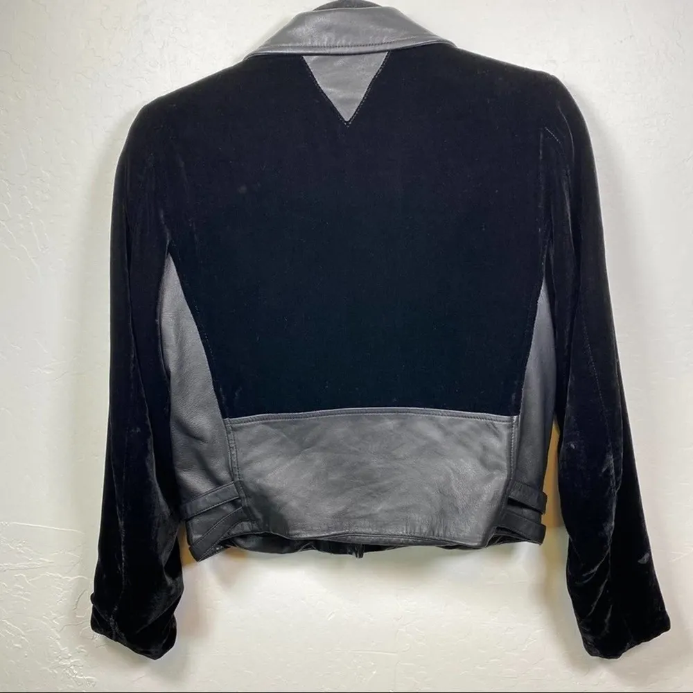 Veda Puzzle Velvet And Leather Moto Jacket Black Size M - Image 7