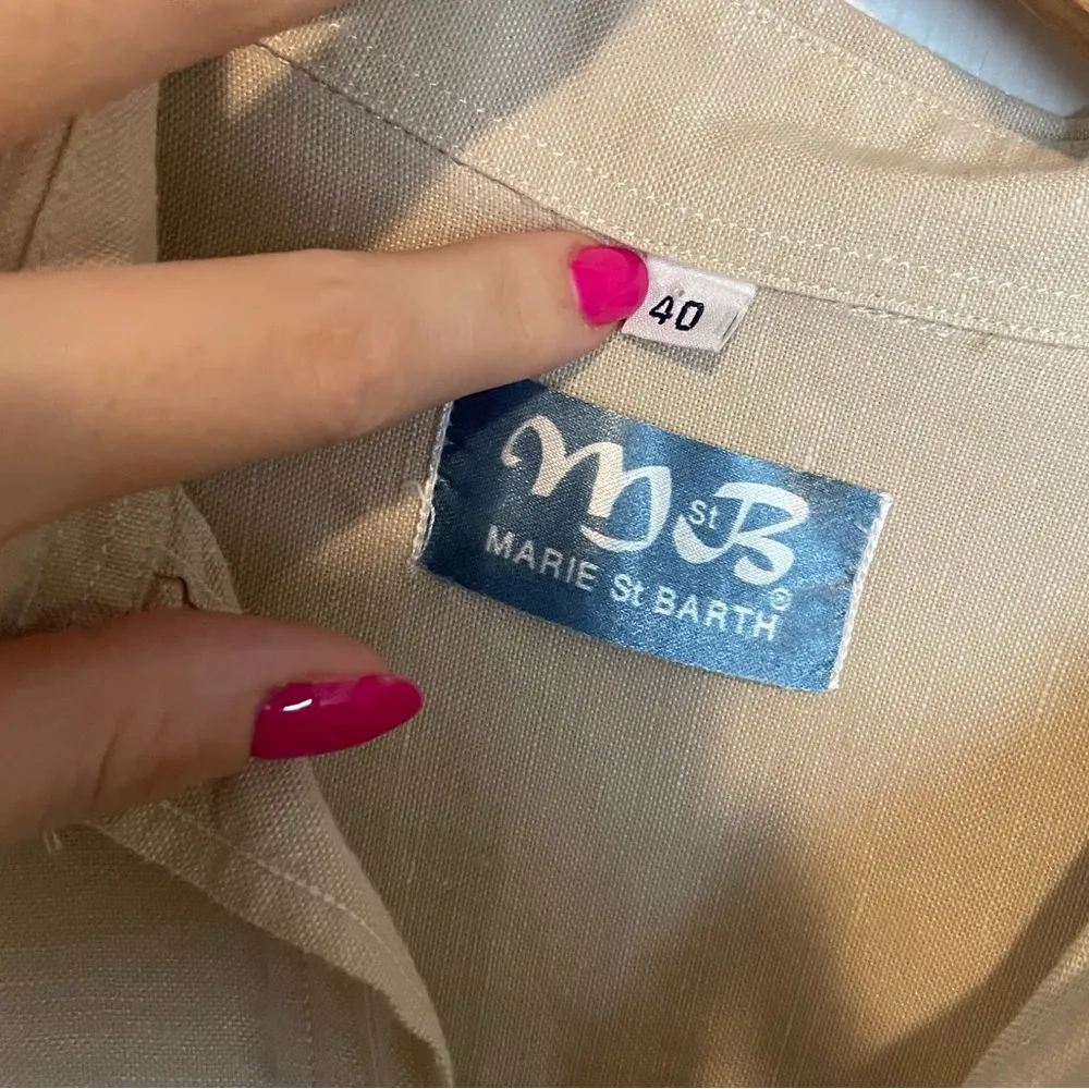 Marie St Barth Safari Cotton Button Down Shirt Sz 40 European Rope Embroidered Tan Size M - Image 4