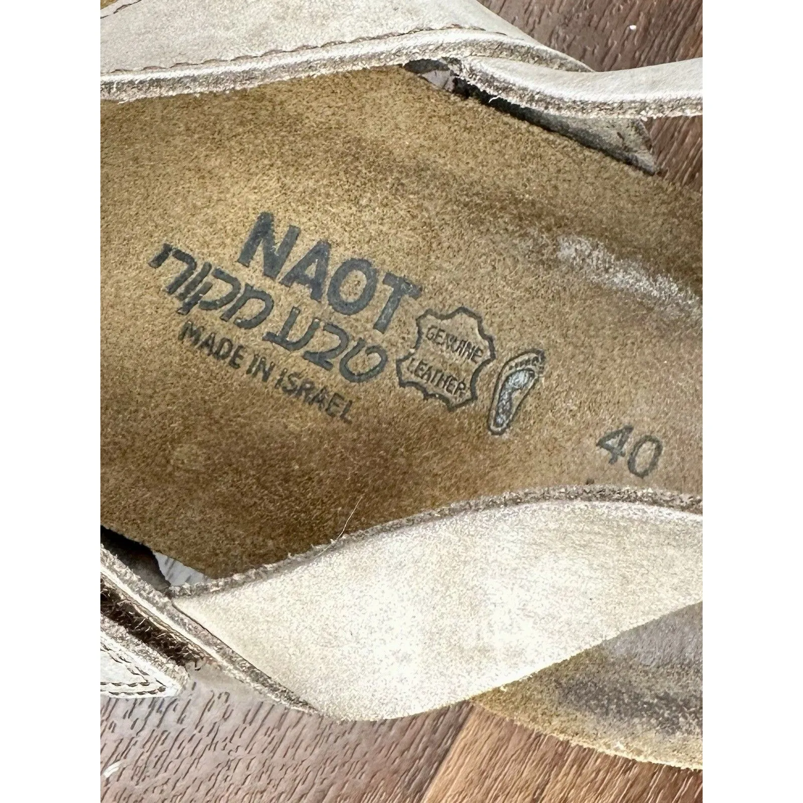 NAOT Kayla 3 Strap Sandal Taupe/Beige Nubuck Leather Size 40 GUC! - Image 2