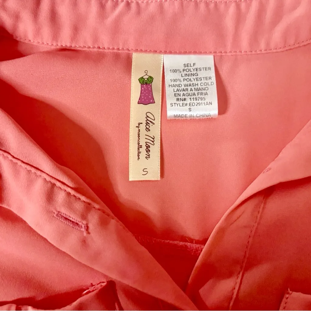 ALICE MOON Boutique Coral Sleeveless Utility Shirt Dress With Pockets Size S - Image 4