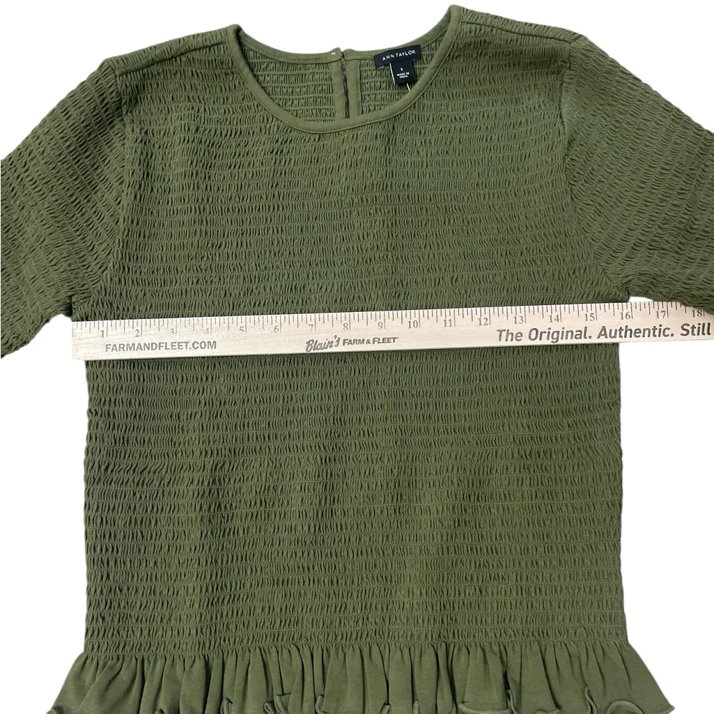 Ann Taylor Olive Smocked Ruffle Hem Short Sleeve Top - Image 4
