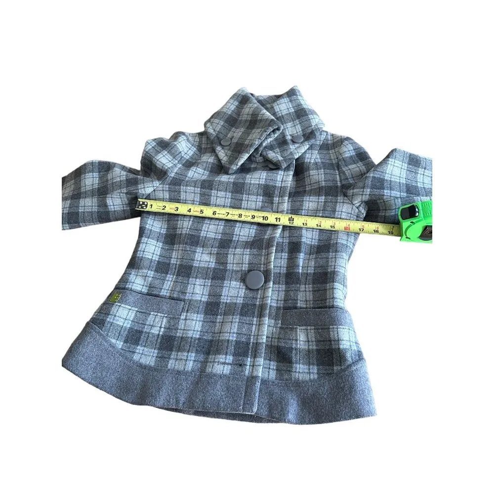 Soia & Kyo Fiona Grey Tartan Plaid Plaid Wool Jacket With Large Collar XS CLssic - Image 15
