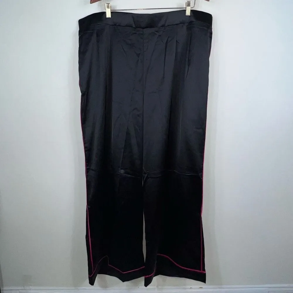 Torrid Wide Leg Satin High Rise Pant Black with Pink Pinstripe 3x Tall - Image 3