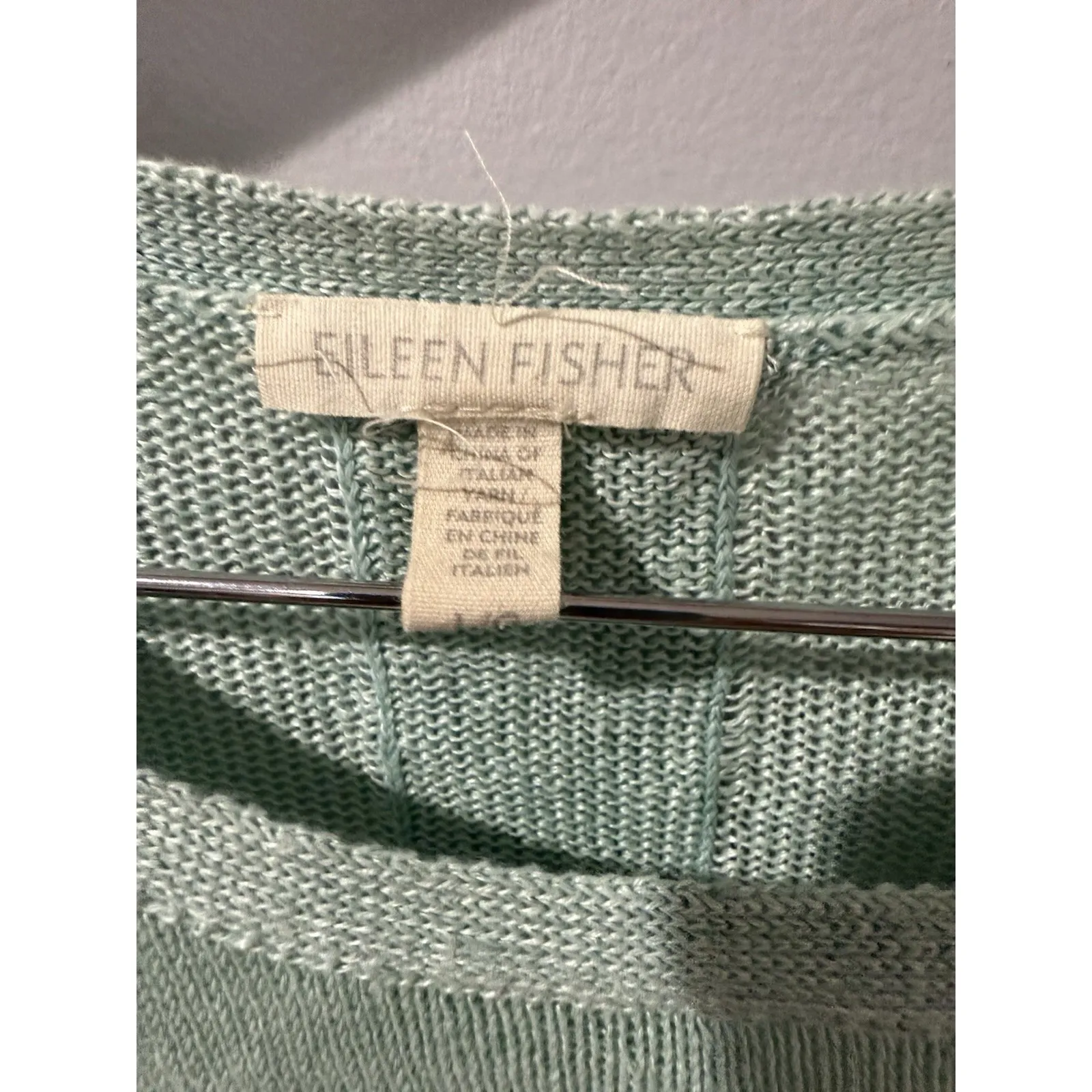 Eileen Fisher Sweater Womens Large  Green 100% Linen Oversized Tunic Open Knit X - Image 4