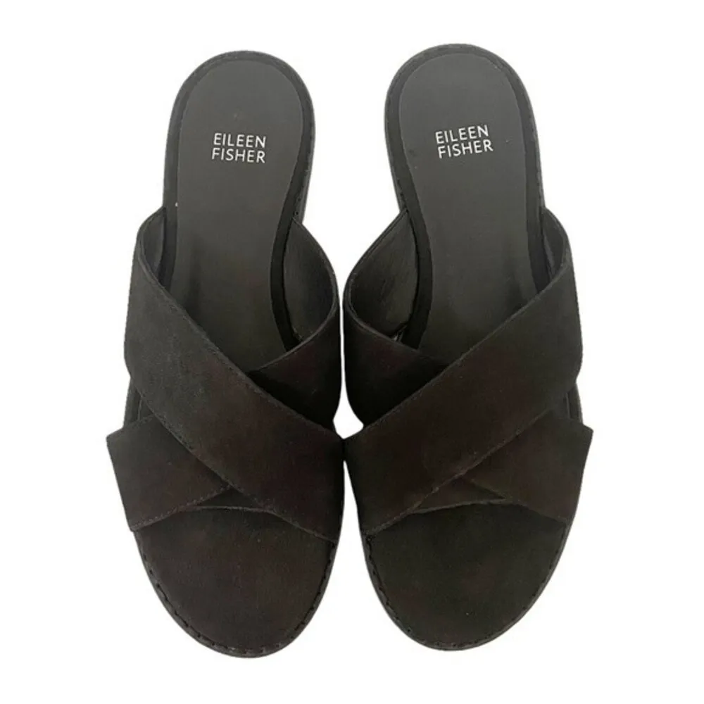 NEW Eileen Fisher Cross Strap Sandal Black Suede Size 8 Minimalist Slides NWOT - Image 3