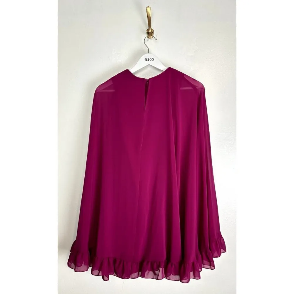 MAC DUGGAL Ruffle Long Sleeve Capelet Cocktail Minidress in Fuchsia Size US 0 - Image 8