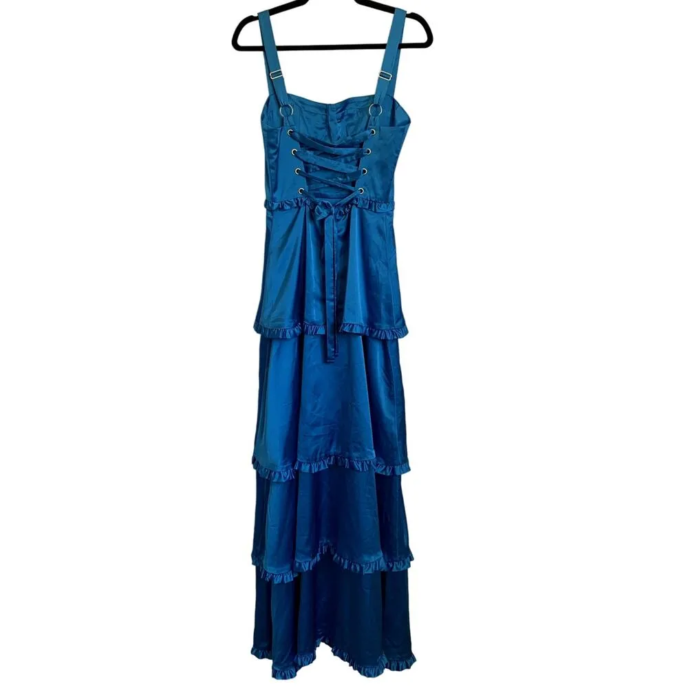 SMYMM Lady Corset Dress in Blue Luxe Satin - Image 4