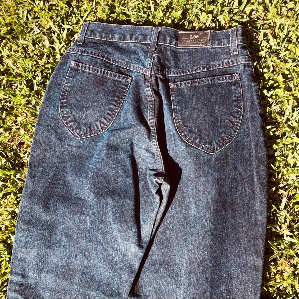 Vintage Lee High Waisted Dark Wash Mom Jeans Blue 10 P - Image 5