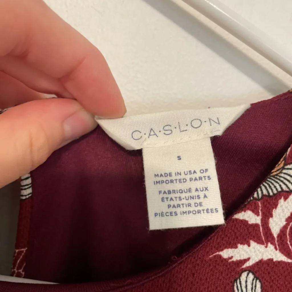 NEW NWT CASLON Floral Print Long Sleeve Drop Waist Mini Dress Burgundy Maroon S - Image 7