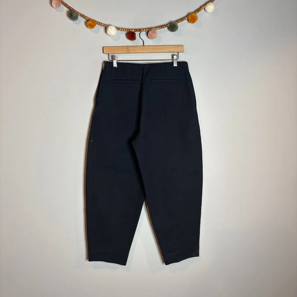 COS navy blue woven high rise barrel leg balloon leg ankle cropped trouser pants - Image 4