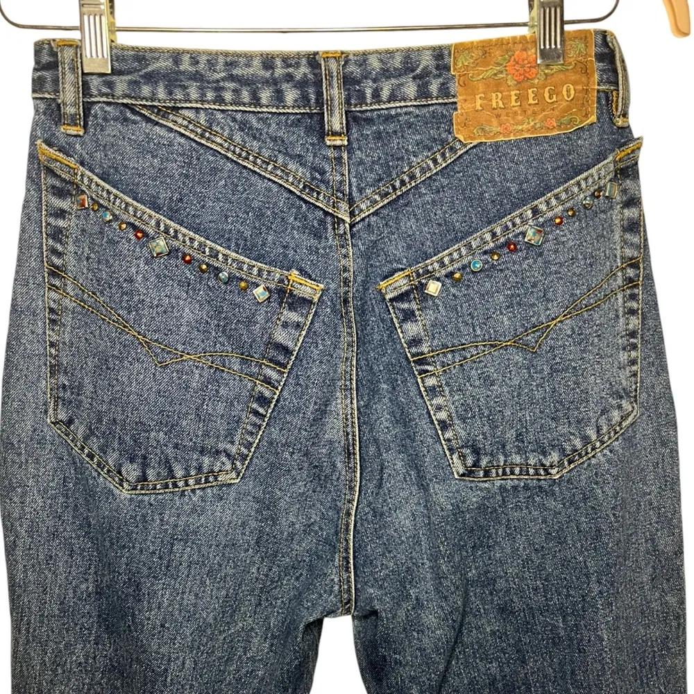 Western Vintage Studded Rodeo Denim Jeans Size 31 Blue - Image 4