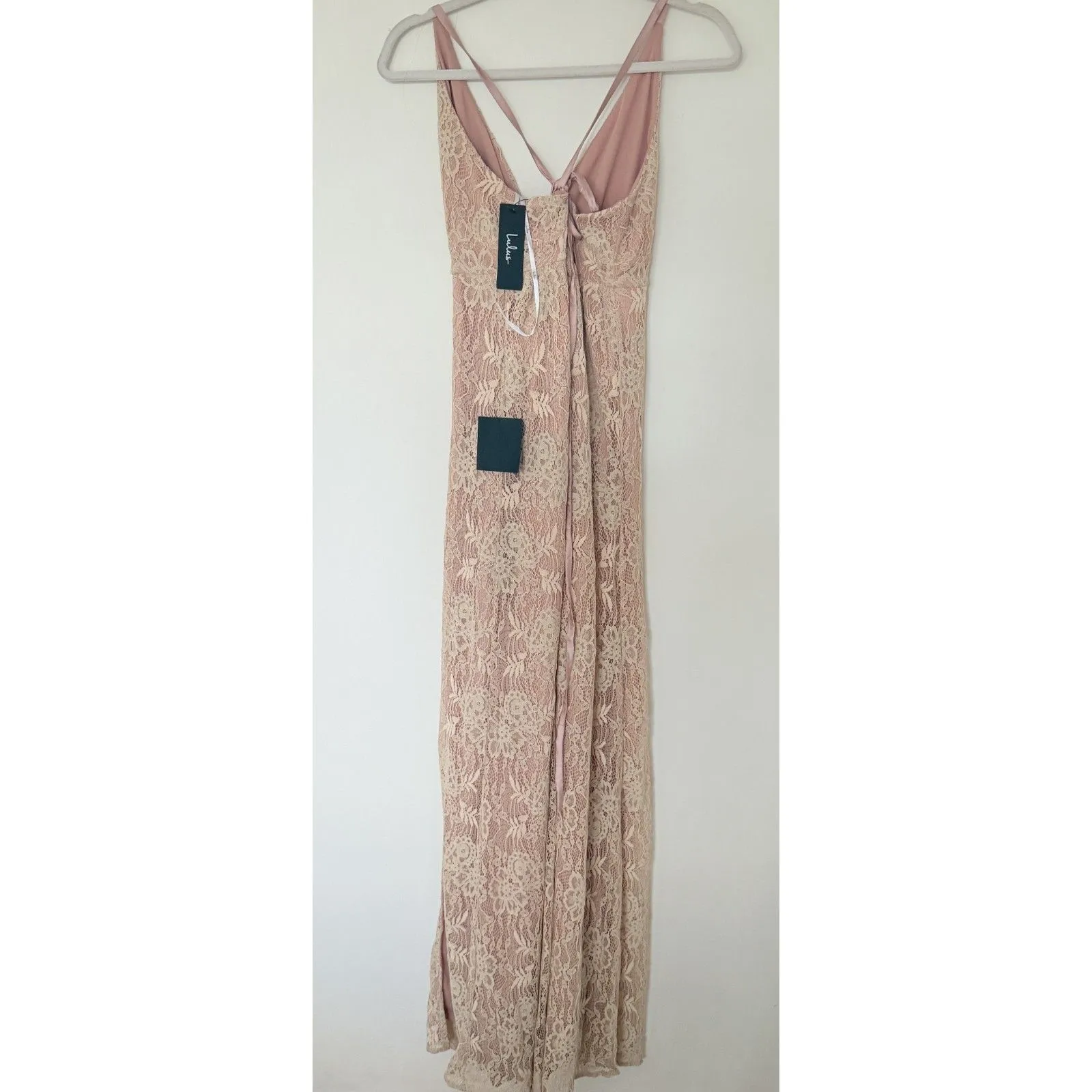 NWT Lulus Stolen Moments Dusty Pink Lace-Up Lace Maxi Dress Sz M - Image 3
