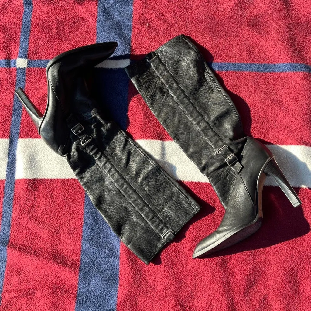 Vintage y2k Casadei sexy classic black leather heeled scrunch boots pointed toe - Image 2