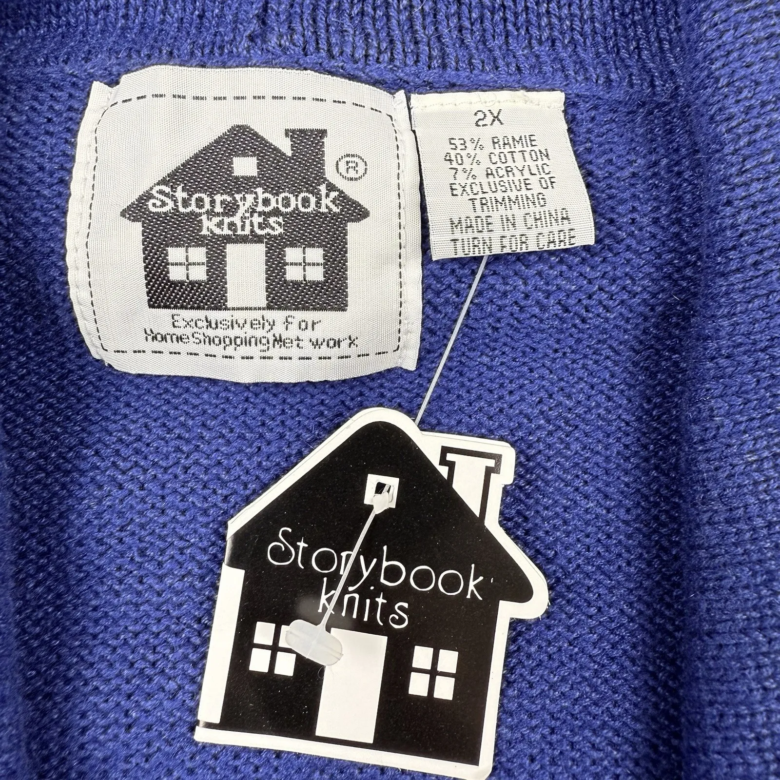 Storybook Knits Cardigan Sweater Size 2X Limited Edition Boho Fringe Bead 90sVTG Blue - Image 6