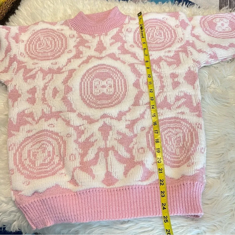 Vintage 80s 90s Cheryl Pink & White Geometric Sweater Approx Large Fairy Kei Size undefined - Image 8