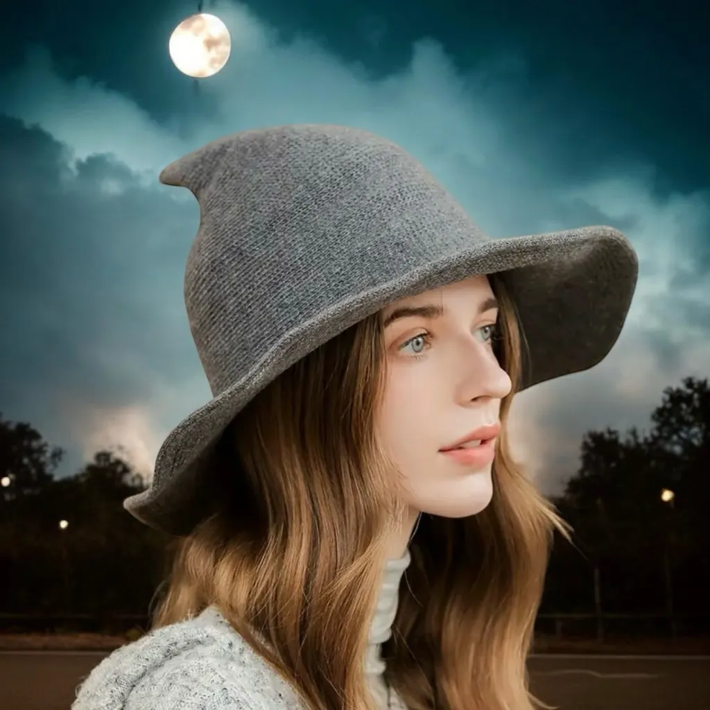 Grey Witchcraft Unisex Woolen Hat WarmStylish for Halloween or‎ Daily Wear Gray - Image 6