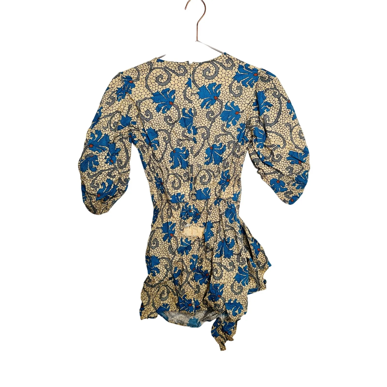 RHODE Beige Blue Floral Mosaic Blossom Pia Ruching Side Mini Dress size 6 - Image 5