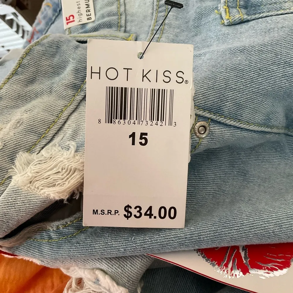 Hot Kiss Blue Distressed Highest Rise Shorts.  Waist 17” SIZE 15. NWT - Image 6