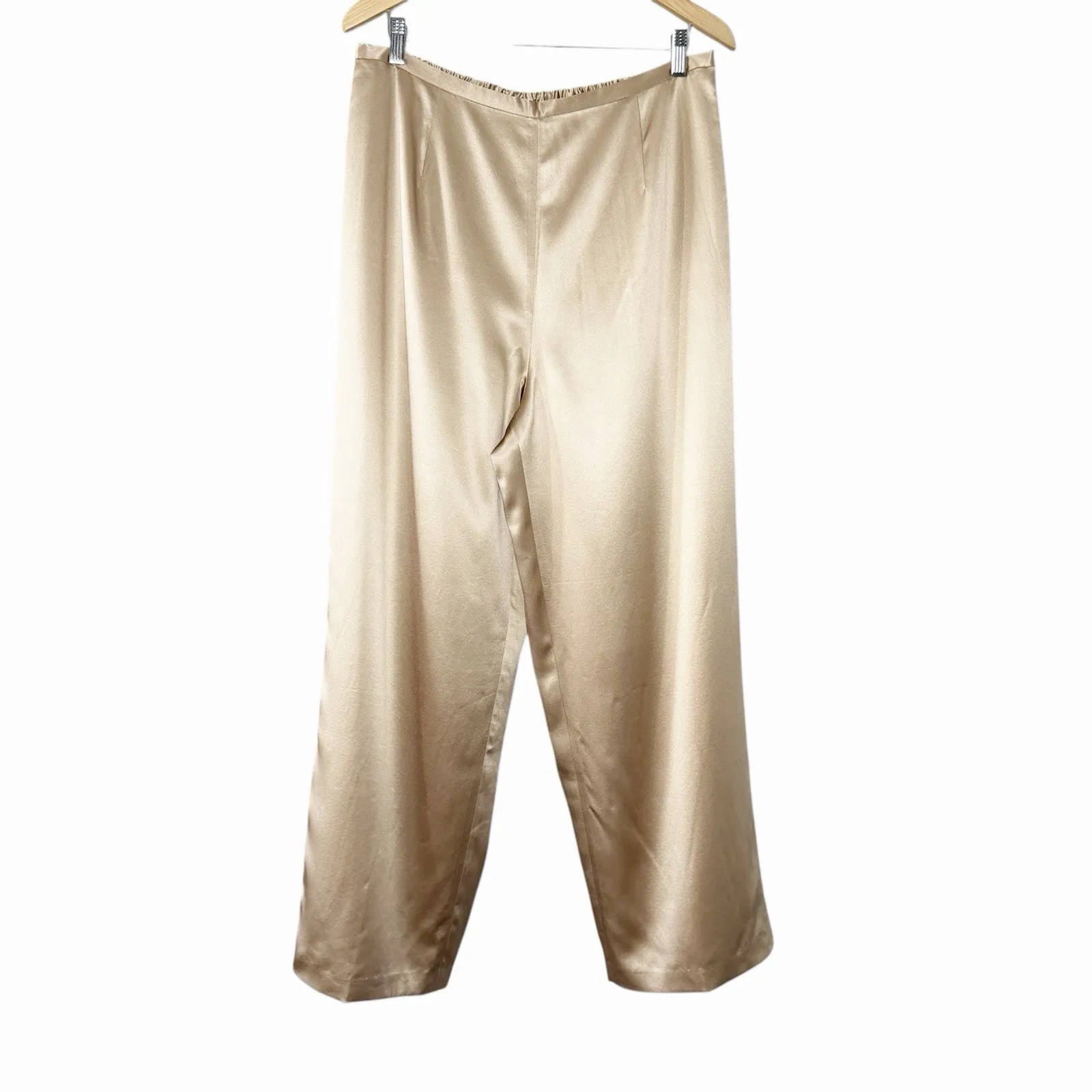 Bloomingdale's Womens 100% Silk Satin Pants 18W Champagne Quiet Luxury Pull On Tan - Image 2