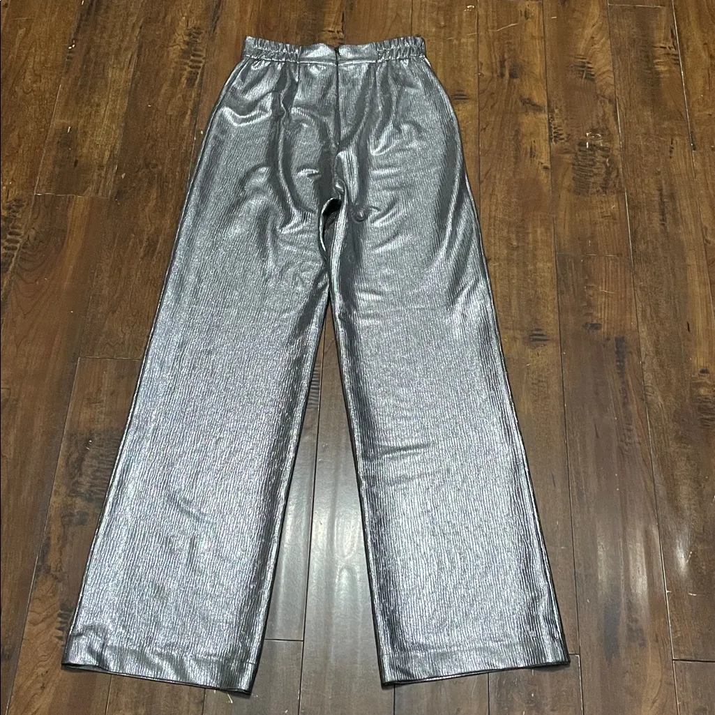 Anthropologie Hutch Silver Metallic Wide Leg High Rise Pants Size Small NWT - Image 13