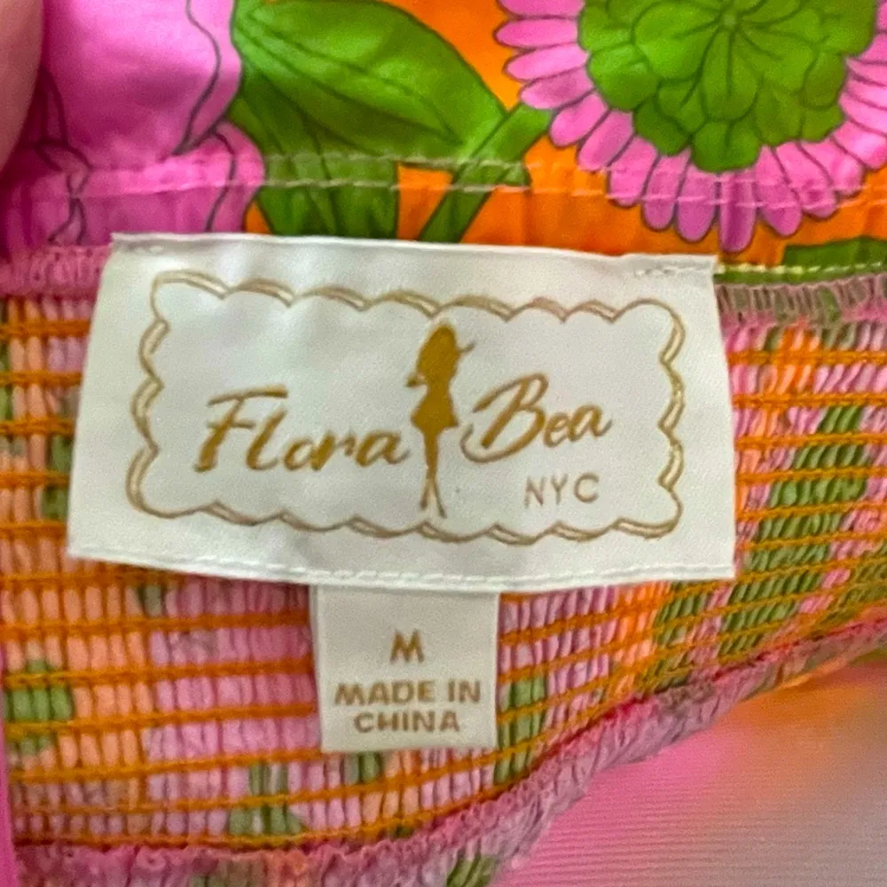 Flora Bea Floral Frasier Cross Halter Backless Flowy Pleated Maxi Dress M Orange Size M - Image 10