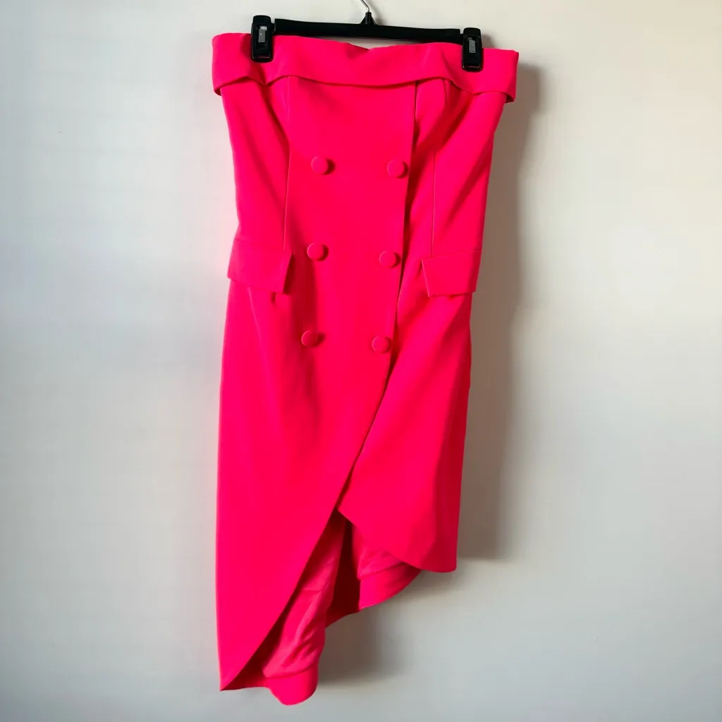 Badgley Mischka Merry Strapless Tux Tulip Hem Cocktail Dress Coral 4 - Image 3