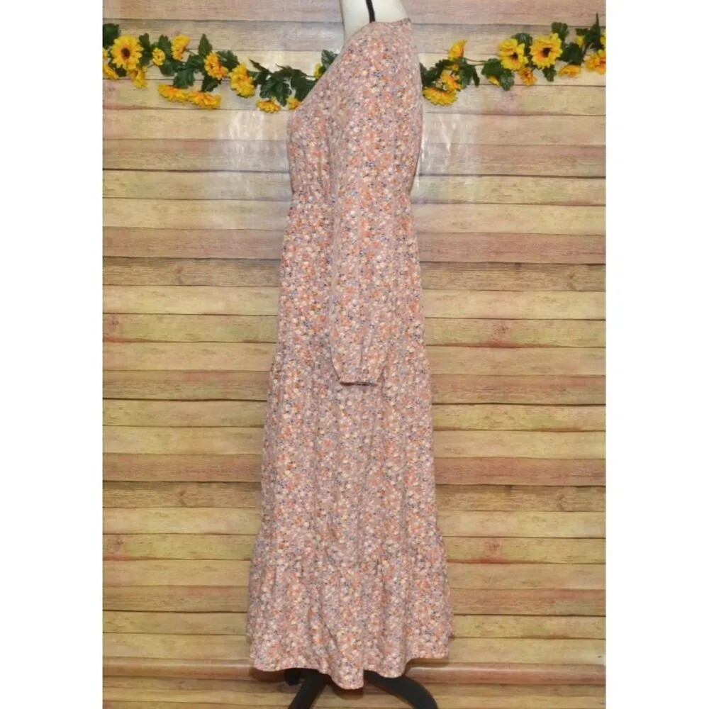 Shein Cottage Core Micro Flower Ladies S V-Neck Tiered Long Sleeve Prairie Dress - Image 5