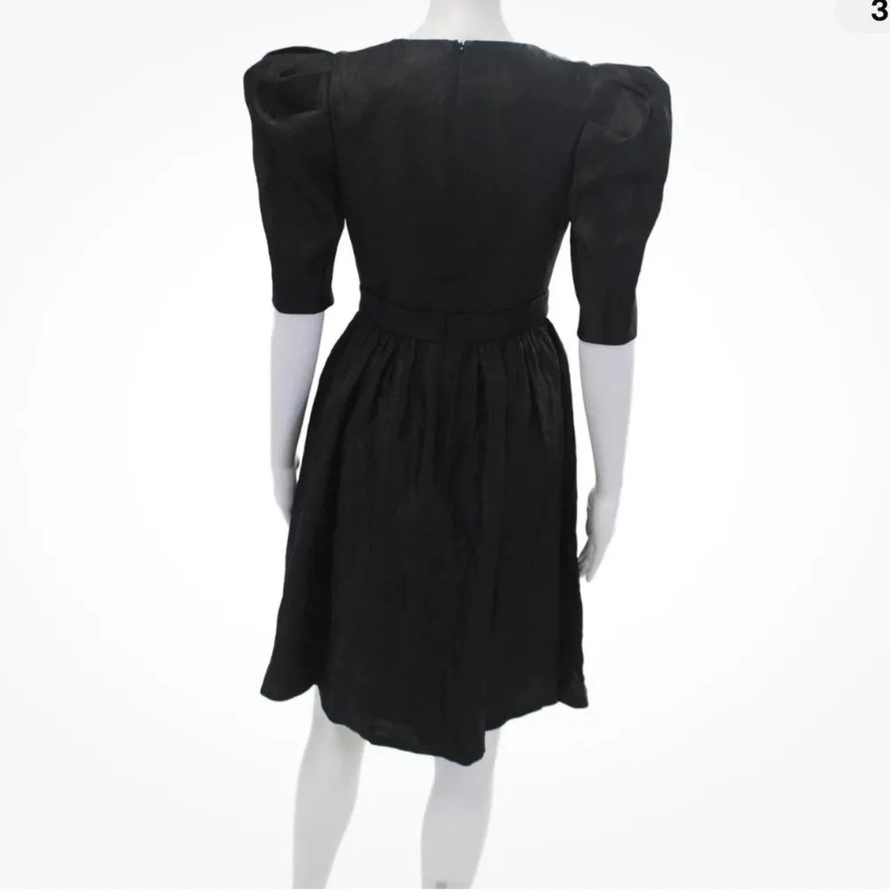 Black Halo Eve Black Puff Sleeve‎ Cocktail Dress Bow Detail 80s Size 0 - Image 6