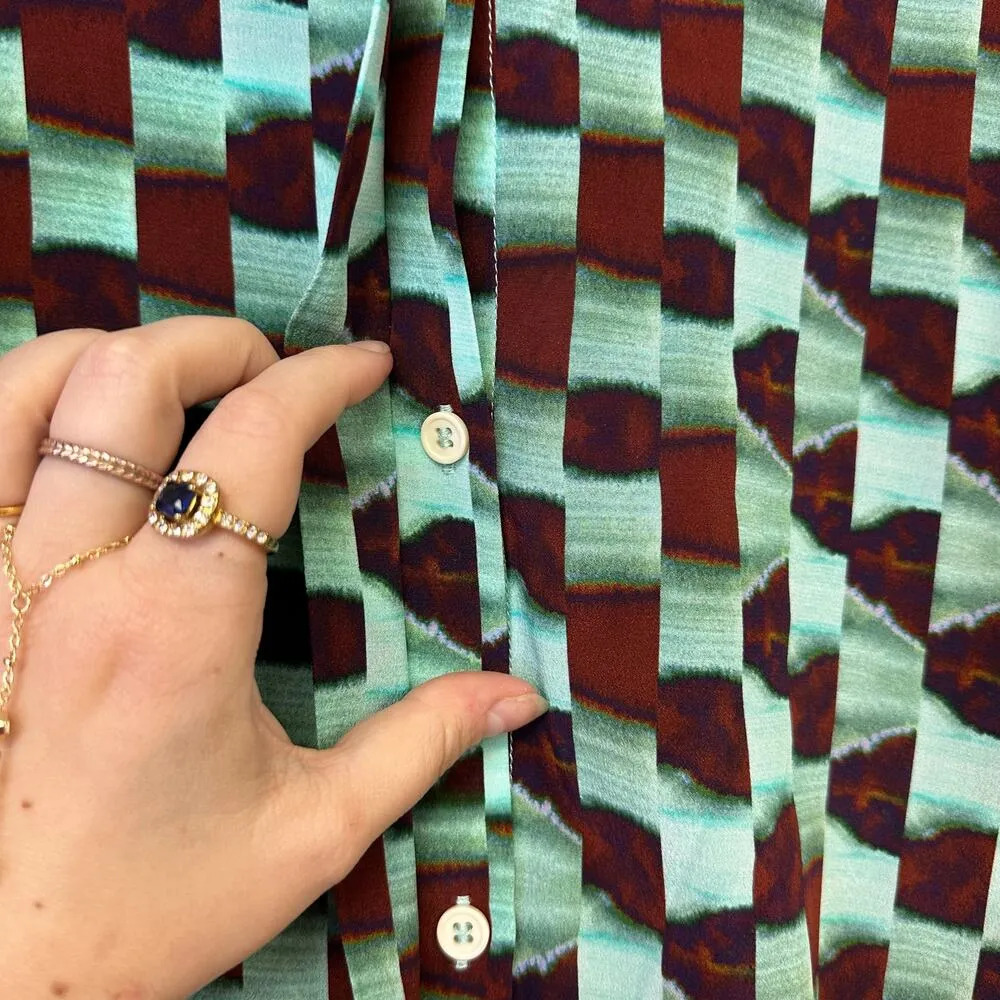 Hunter Bell Subway Tile Finley 3/4 Sleeve Silk Blouse Size Small - Image 6