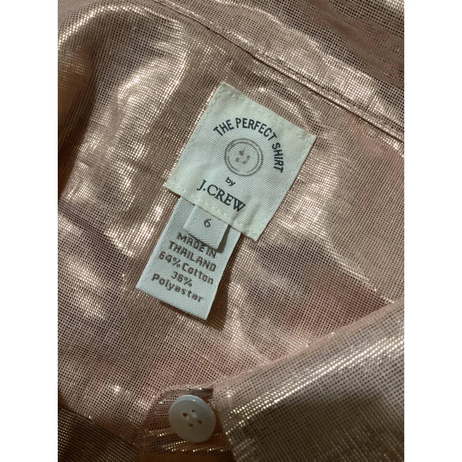 J Crew The Perfect Shirt Metallic Rose Gold Shine Button Down Blouse Size 6 - Image 5