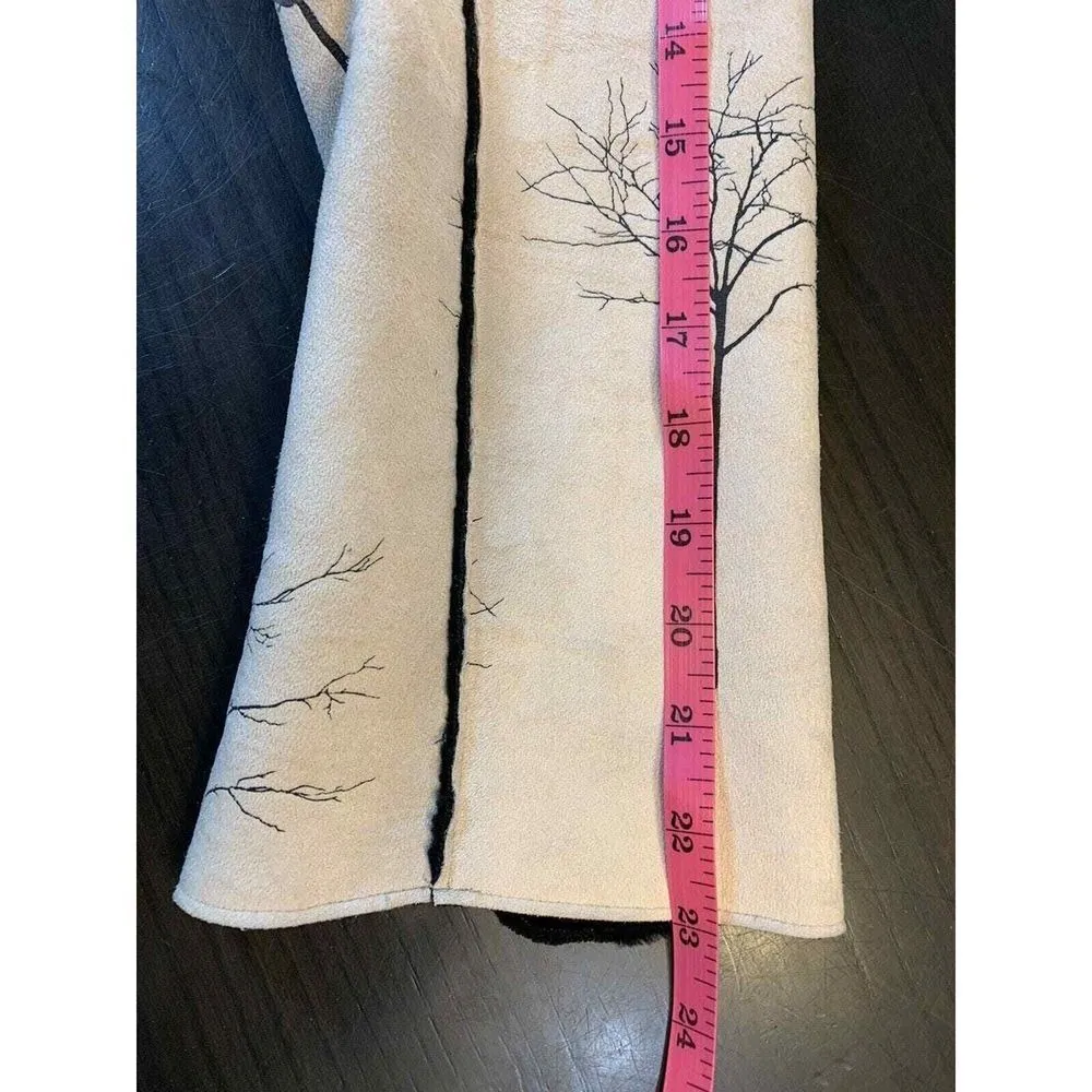 Robert Kitchen Suede Jacket Women's Small Canada Coat Faux Fur‎ Cream Trees Black - Image 14