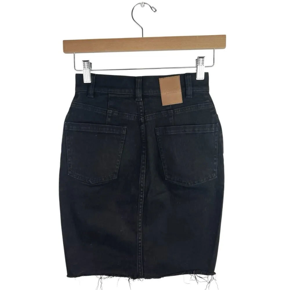 & Other Stories Women's Black High Waisted Raw Hem Mini Denim Jean Skirt Size 2 - Image 2
