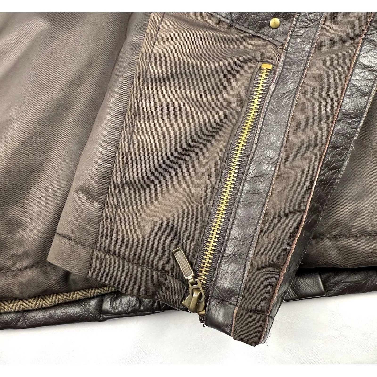 Aldo Leather Nylon Moto Jacket Coat Men Size Large Wool Blend Herringbone Lining - Image 8