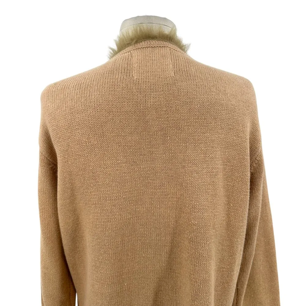Storybook Knits Pearl Beaded Fur Trimmed Cardigan Sweater‎ Tan Camel Size Small - Image 10