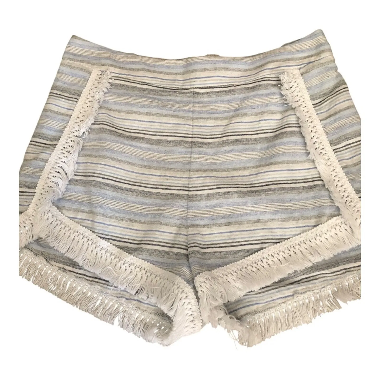 lulus Savvy Blue and White Striped White Fringe Along Sides Hem Shorts Medium - Image 3