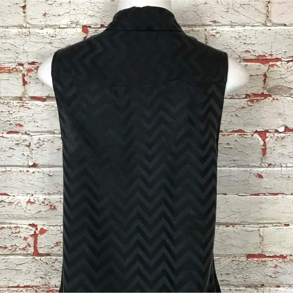 Equipment Femme Tegan Dress S P 100% Silk Black Chevron Sleeveless Button Front - Image 5
