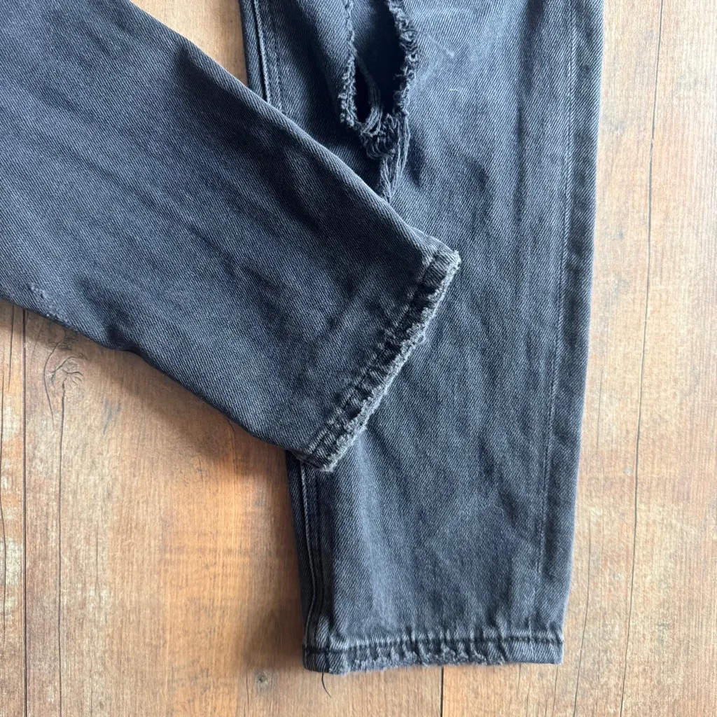 American Eagle Mom Jean Black Ripped Distressed Comfort Stretch Waistband Sz 00 - Image 4