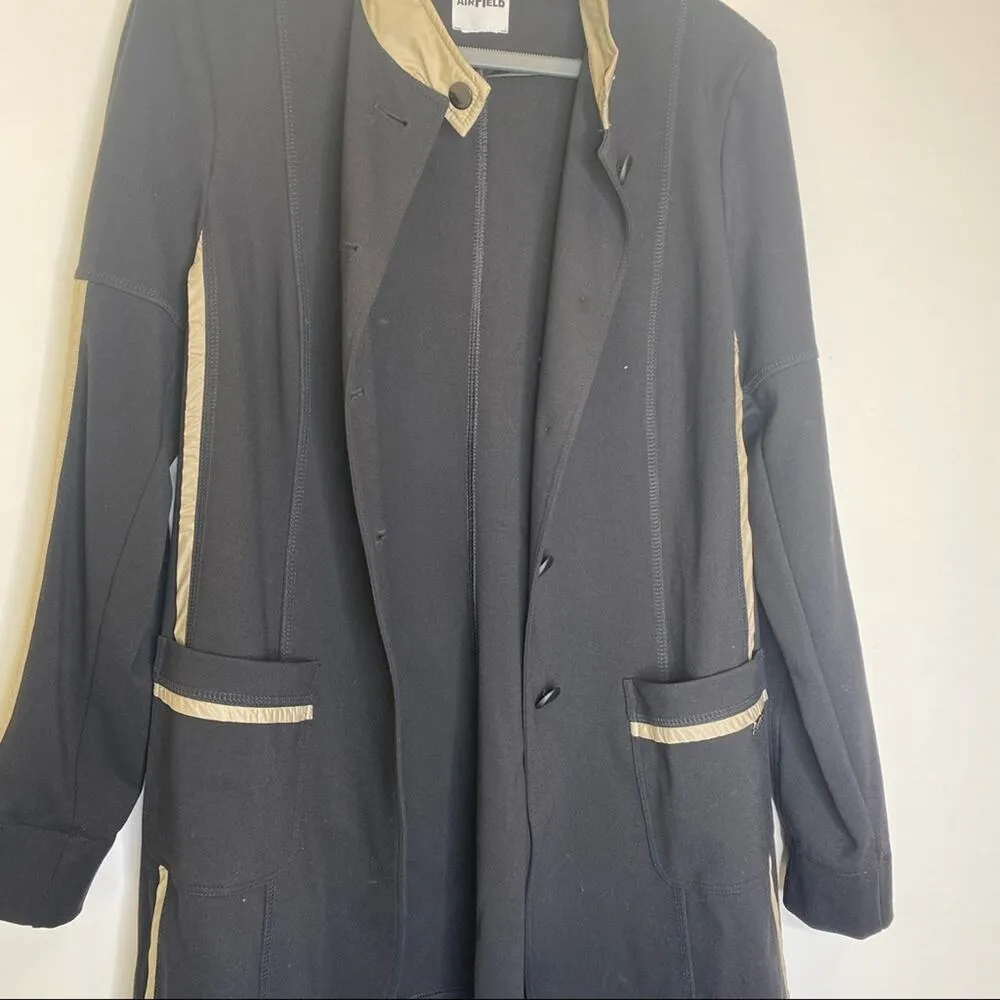 Airfield Button Down Long Sleeve Black Jacket Khaki Satin Trim M Size M - Image 12