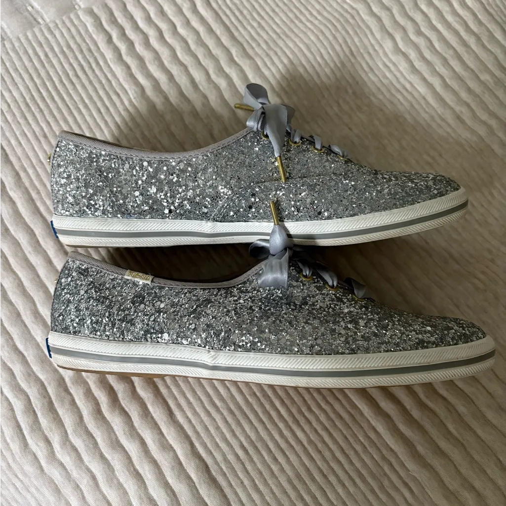 Keds Kate Spade New York Silver Glitter Slip-On Sneaker Shoes‎ Women’s size 7.5 - Image 5
