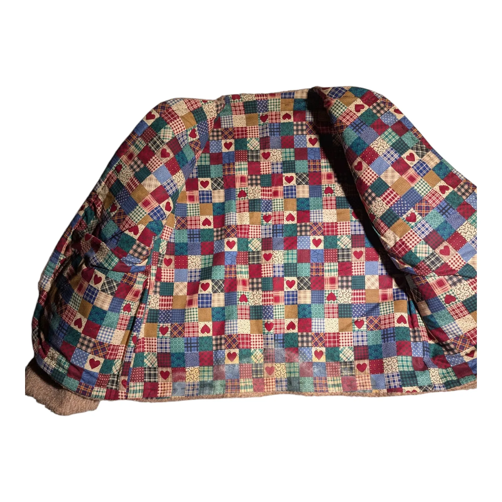 Vtg 1990s Handmade Brown 3D Teddy Bear Open Front Patchwork Fuzzy Jacket Sz L Size L - Image 3