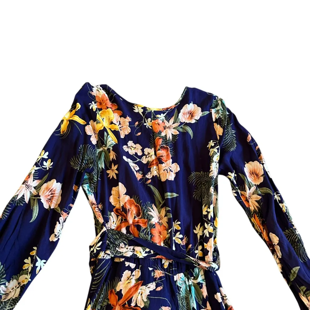 Meghan LA Lilypad Iris Navy Bell Sleeve Open Slit Maxi Dress Size Small Women's - Image 12