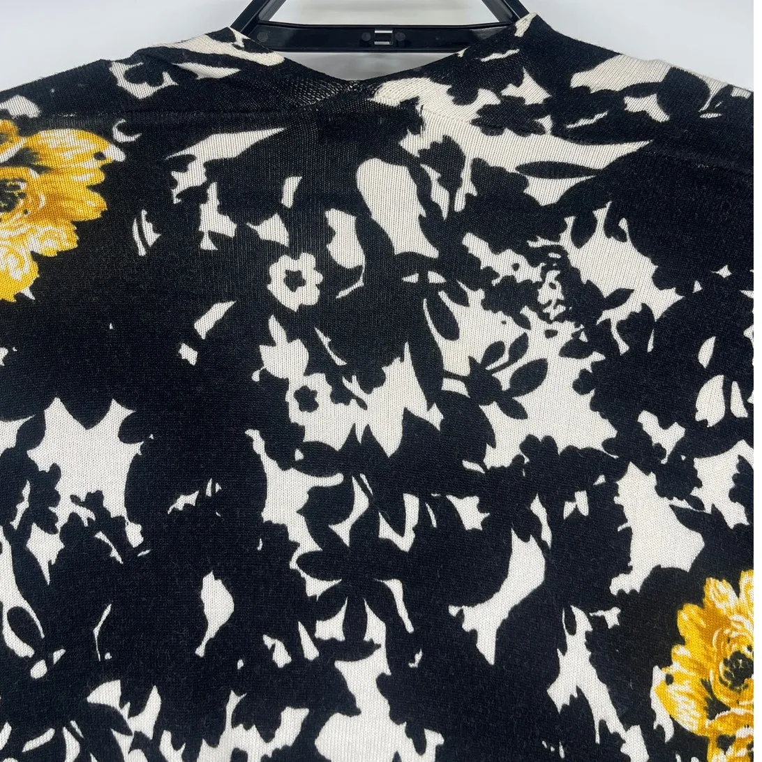Cache Dark Floral Open Sweater Sz L Preppy Floral Old Money Asymmetrical Light - Image 7