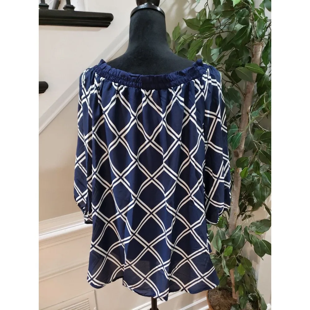 Priority Women's Navy White 100% Polyester Round Neck Long Sleeve Top Blouse 2XL Size XXL - Image 8