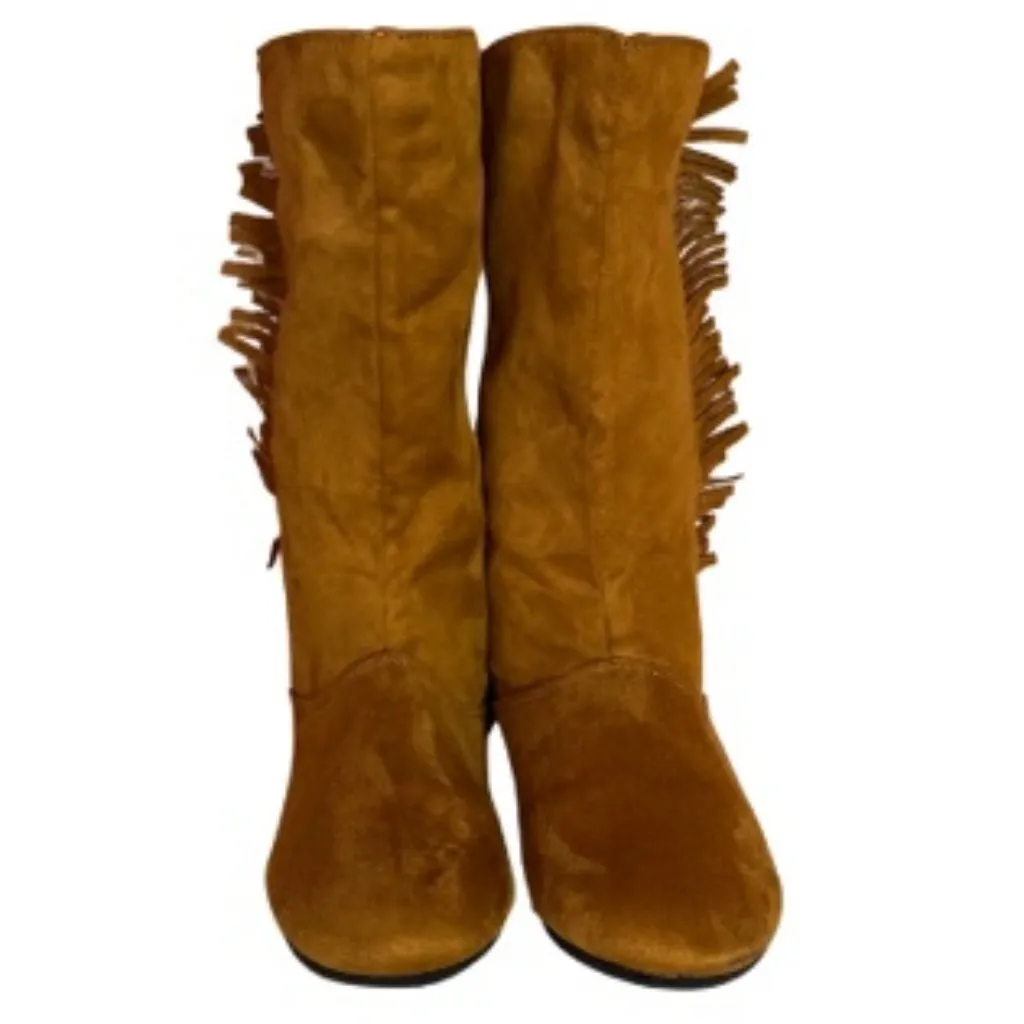 Shoevibe Brown Faux Suede Fringe Mid - Image 3