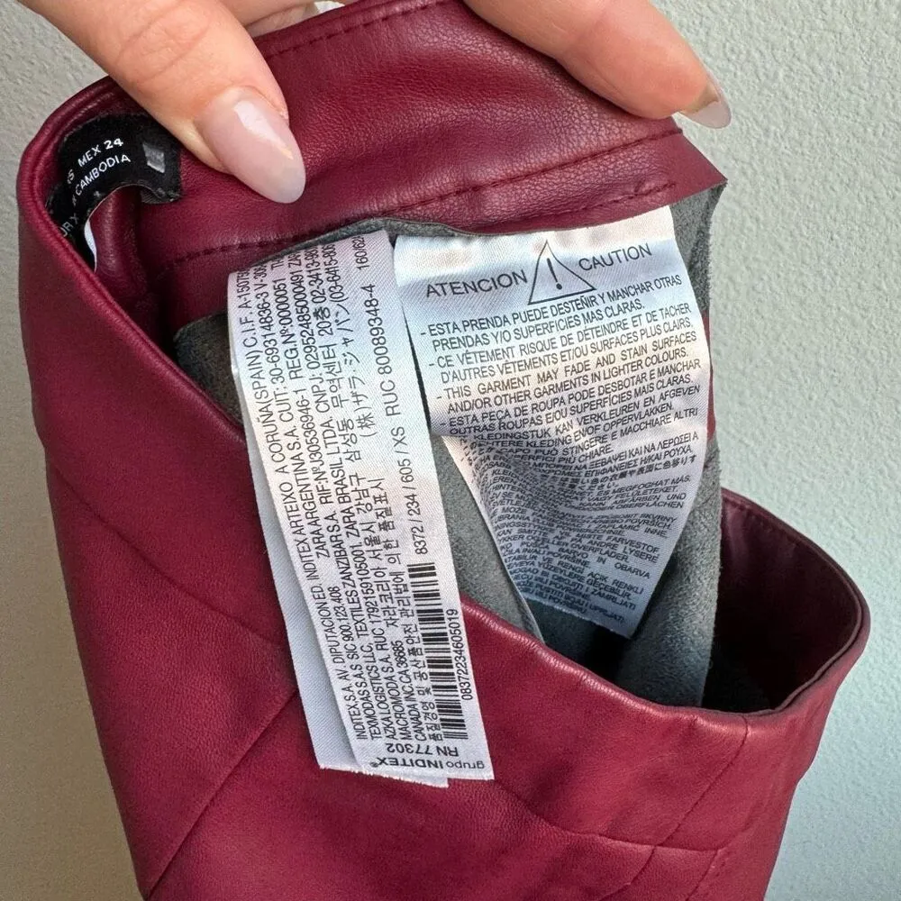 Zara Faux Leather High Waisted Zipper Slit Bottom Red Pull On Pants Size XS - Image 6