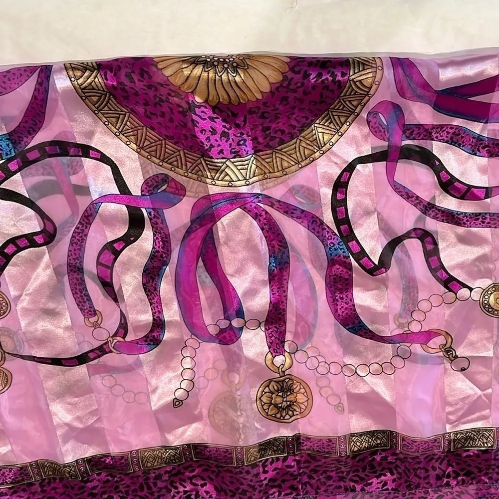 Purple Black Leopard Print Pattern Scarf Gold Tone Chains Sz 36” x 36”  Lavender - Image 9