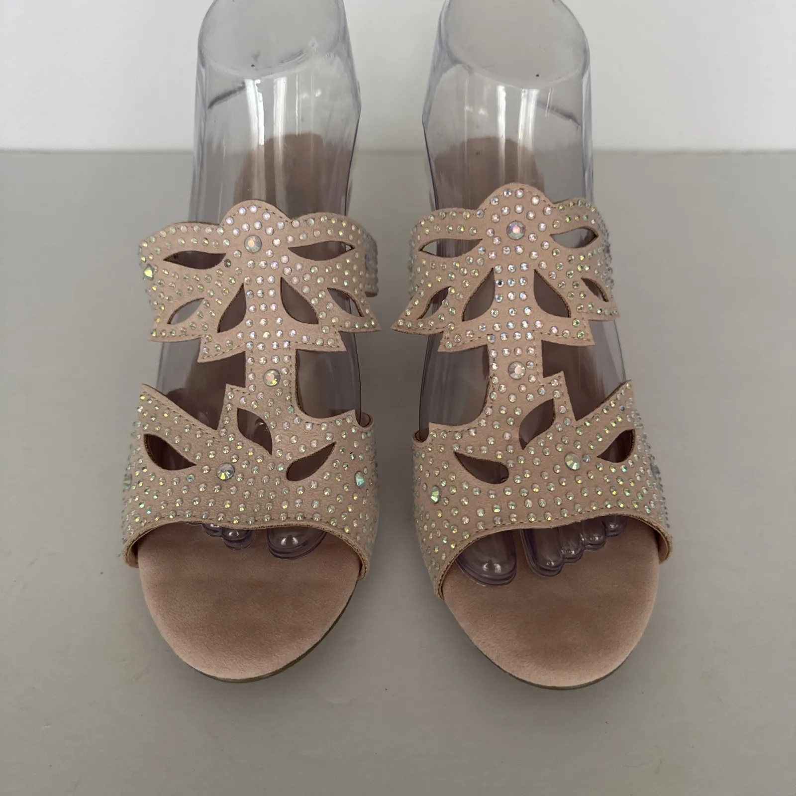 Joan‎ Boyce Heels Women 8 W Blush Pink Rhinestone Velour Slide Fairy Balletcore - Image 6