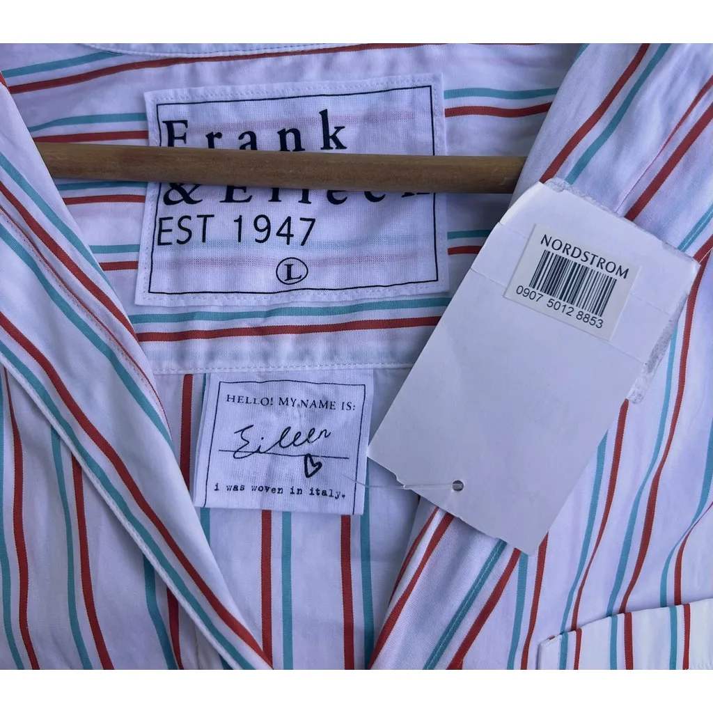 Frank & Eileen EILEEN Relaxed Button Up Shirt Jade Orange Stripe Superluxe Large - Image 9