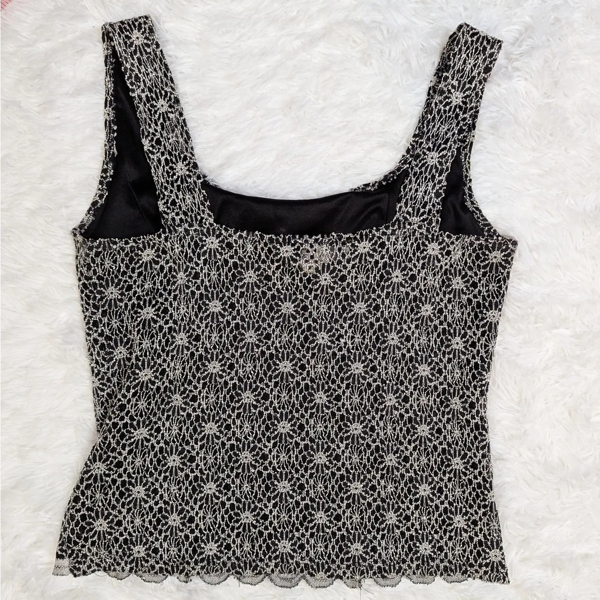 Y2K Whimsygoth Lacy Tank Top Black and White Size Large Dress Barn - Image 3